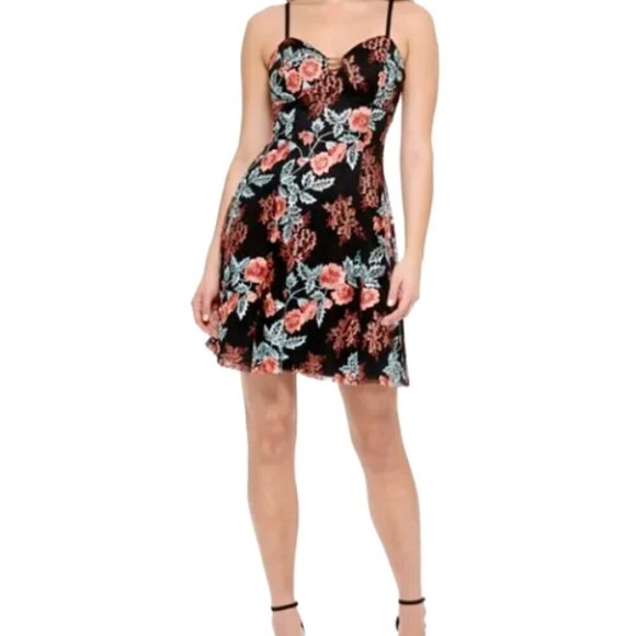 Guess Womens Sz 6 Embroidered Fit and Flare Mesh Dress 310F - Picture 1 of 11
